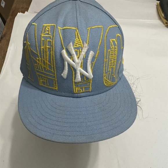 New York Yankees New Era 59FIFTY NYC Skyline Blue Fitted Cap Hat 7 3/8 - Picture 2 of 9